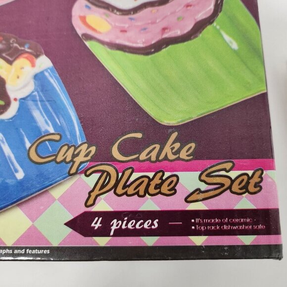 Cup Cake Plate Set Multicolor Ceramic Dessert Plates 4Pcs Fine Life Products NEW - Picture 6 of 7